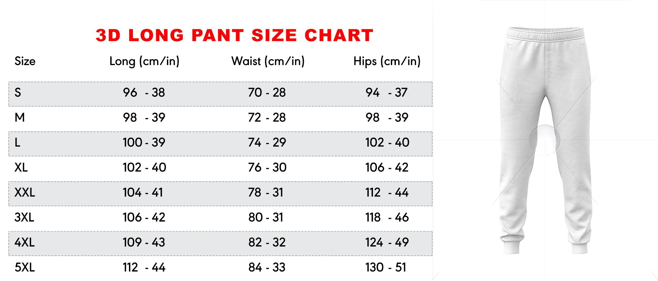 Size guide jogger