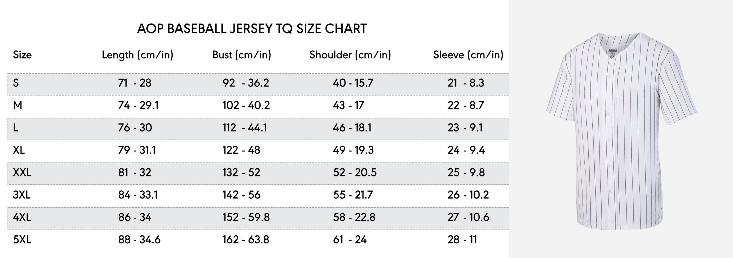 Size guide jersey