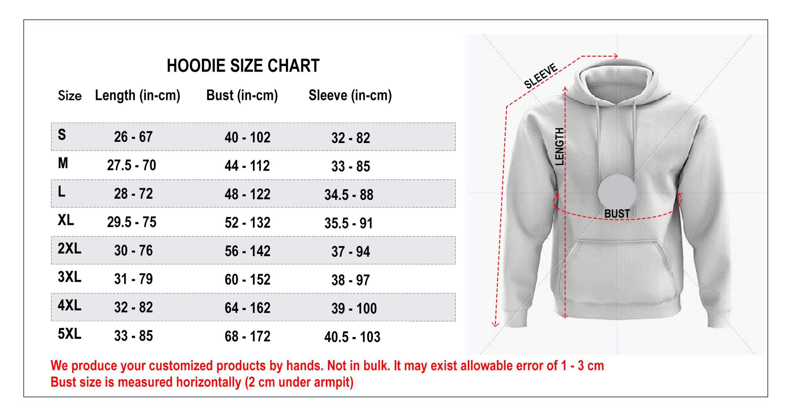 Size guide hoodie