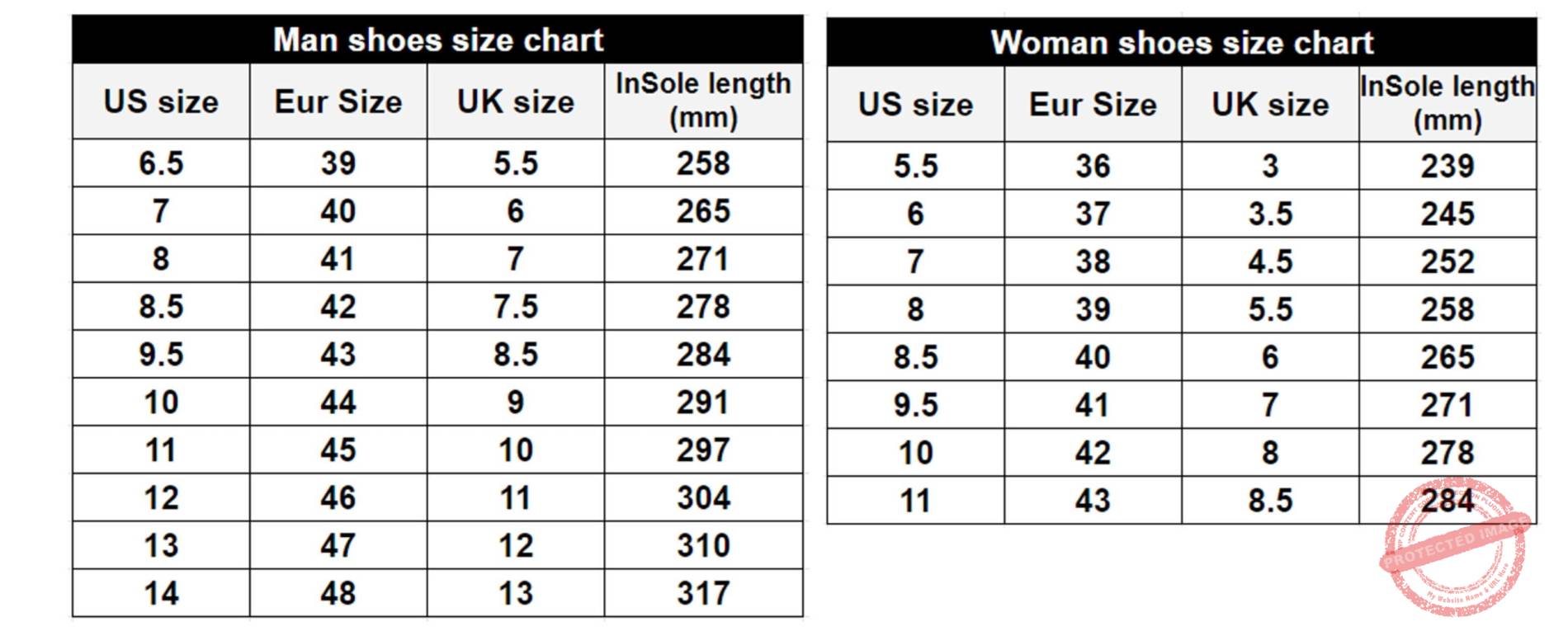 Size guide shoes