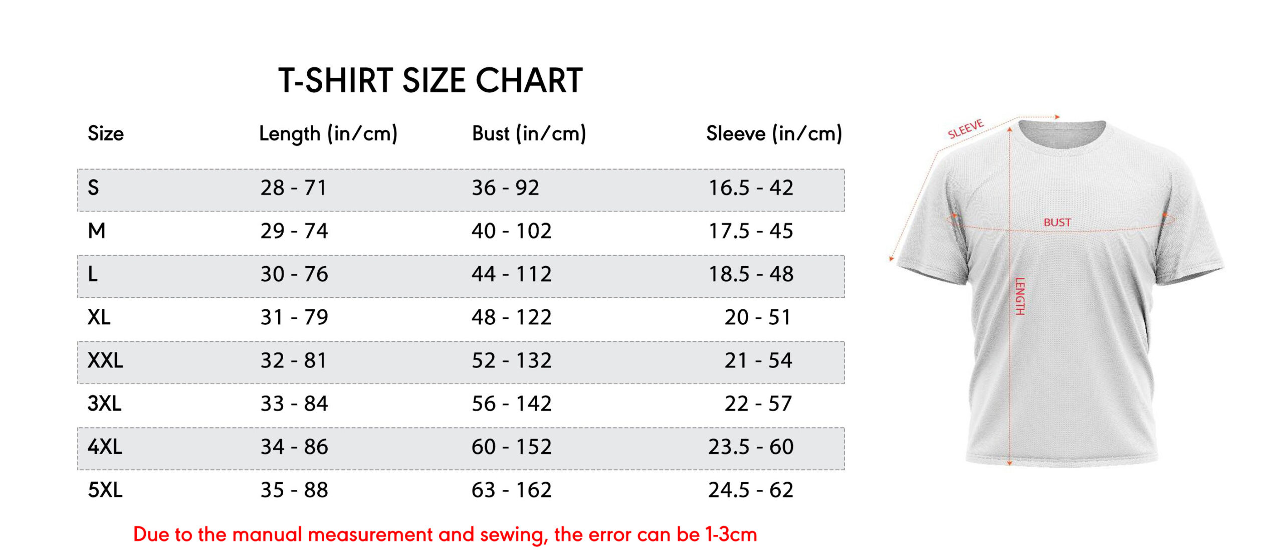Size guide tshirt